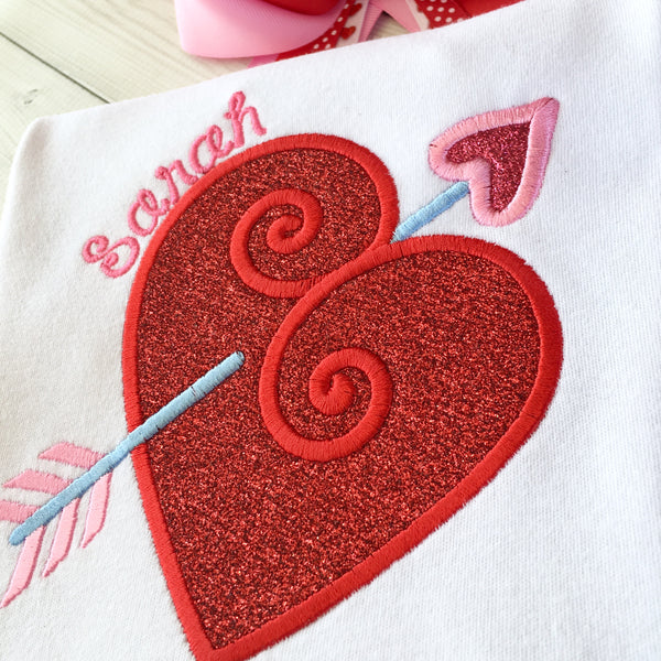 Embroidered Valentine Heart Ruffle Shortie Set