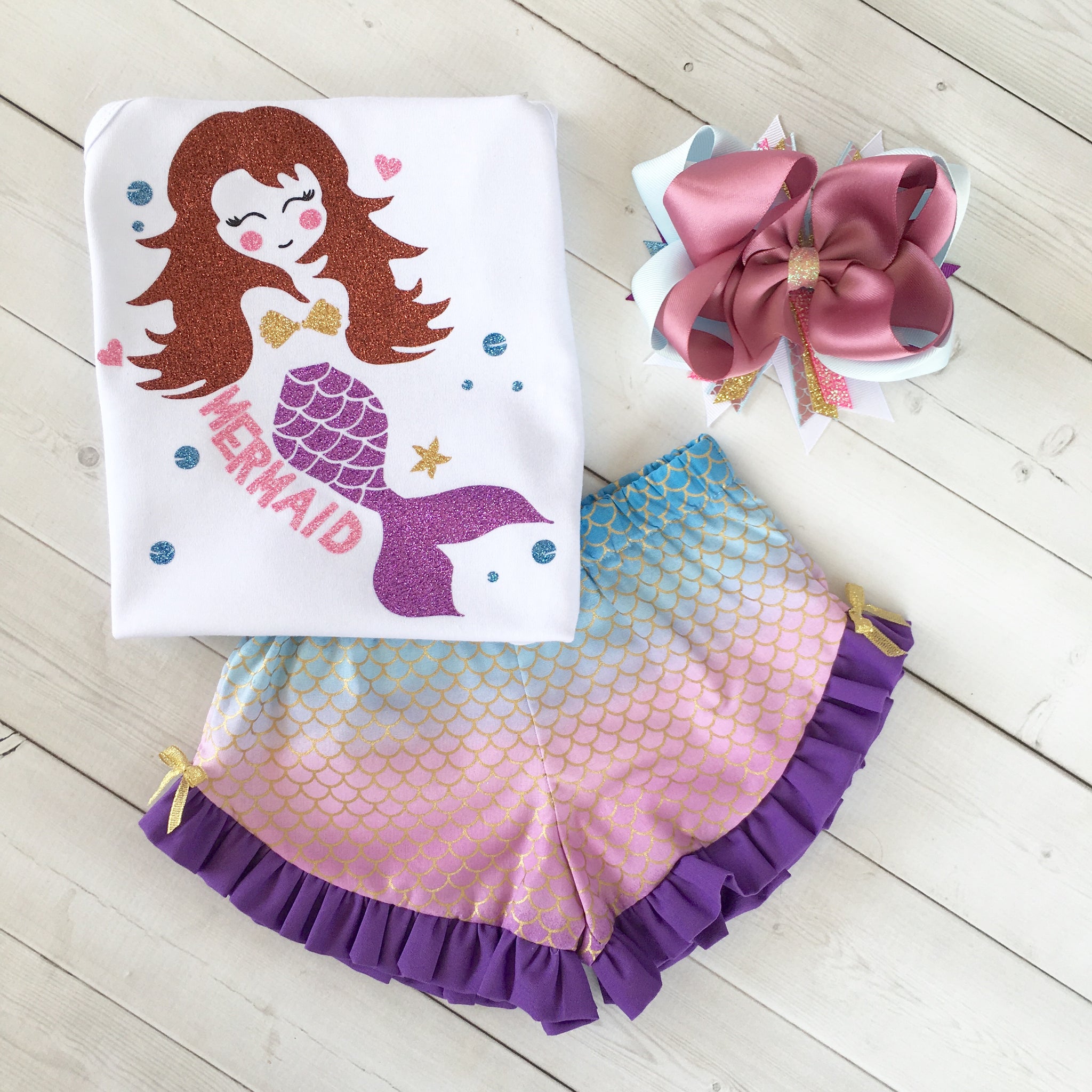 Majestic Mermaid Glitter Ruffle Shortie Set