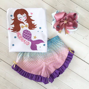 Majestic Mermaid Glitter Ruffle Shortie Set