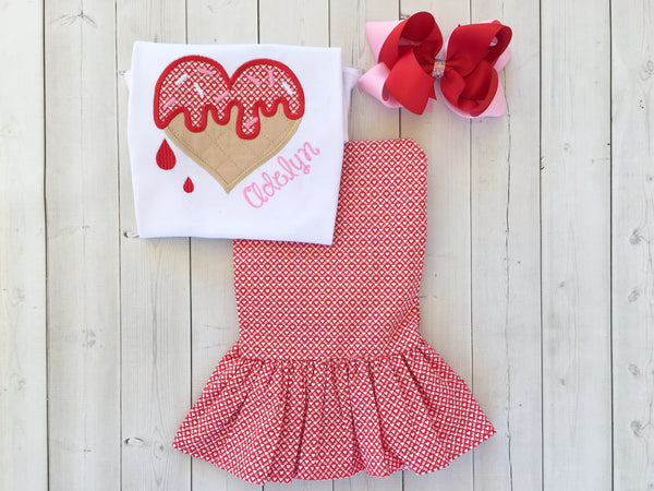 Sweet Treat Embroidered Valentine Shirt and Ruffle Pant Set