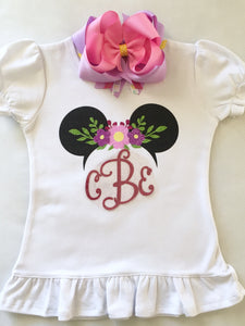 Spring Glitter Mouse With Floral Crown Shirt ONLY