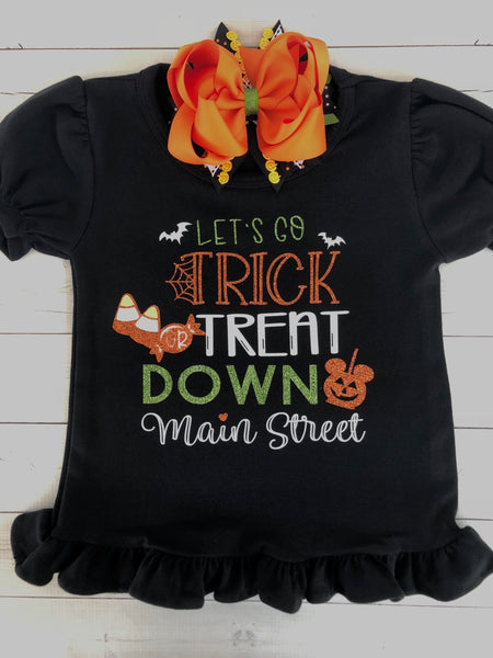 Halloween Pennants-Trick or Treat Down Main Street Glitter Shirt "Only"