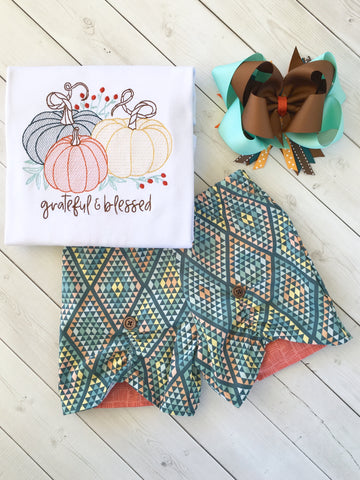 Grateful Embroidered Pumpkins Peek-a-boo Shortie Set