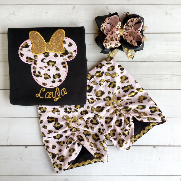 Walkin' On the Wild Side Girl's Cheetah Mouse Embroidered Peekaboo Short Set