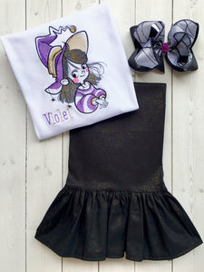 Good Little Witch Embroidered Sketch and Single Ruffle Pant Set