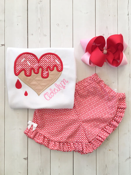 Sweet Treat Embroidered Valentine Shirt and Ruffle Shortie Set