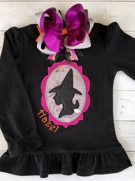 Embroidered Glitter Witch and Friends Single Ruffle Pant Set