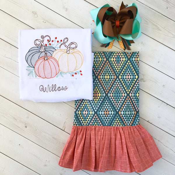 Grateful Embroidered Pumpkin Single Ruffle Pant Set