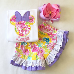 Spring Mouse Embroidered Ruffle Short Set