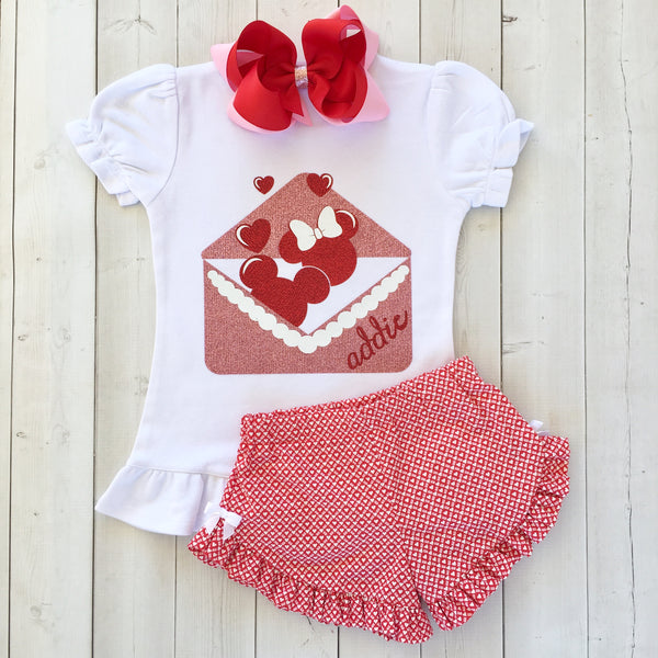 Mouse Valentine Glitter Shirt and Ruffle Shortie Set