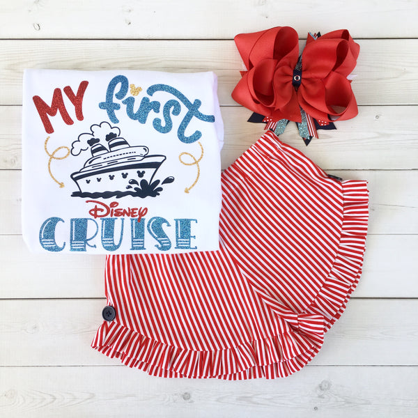Cruisin' On The High Seas- "Cruise Ship" Glitter Striped Ruffle Shortie Set