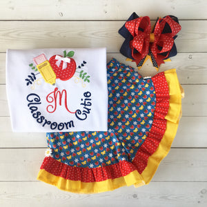 Classroom Sweetie Embroidered Frame Ruffle Short Set