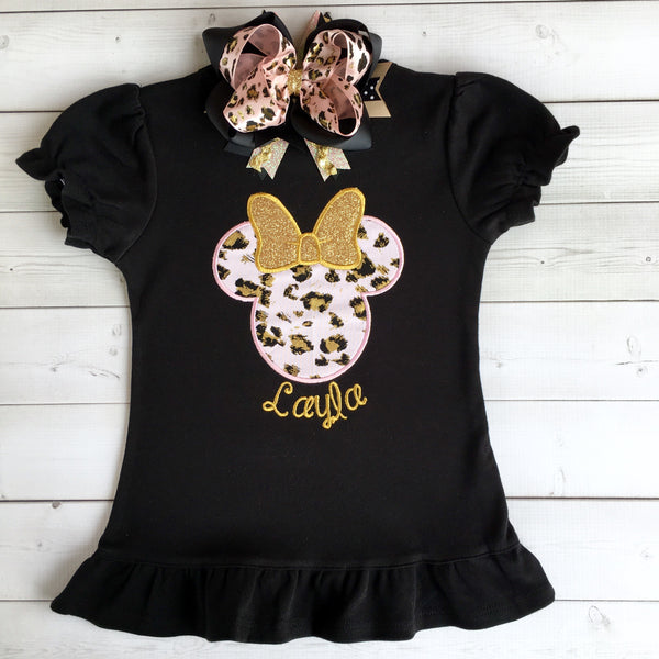 Walkin' On the Wild Side Girl's Cheetah Mouse Embroidered Peekaboo Short Set