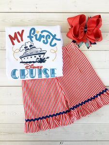 Cruisin' On The High Seas- "Cruise Ship" Glitter Traditional Striped Ruffle Shortie Set