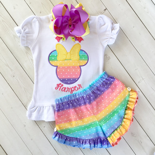 Rainbow Sherbet Mouse Ruffled Shortie Set