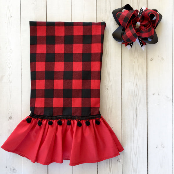Christmas Tree Farm Red Buffalo Plaid Single Ruffle Pant Set