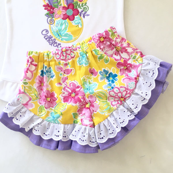 Spring Mouse Embroidered Ruffle Short Set