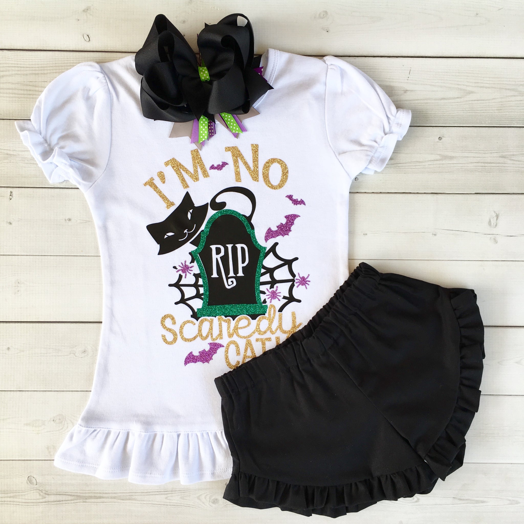 I’m No Scaredy Cat Glitter Ruffle Shortie (or Pants!) Set