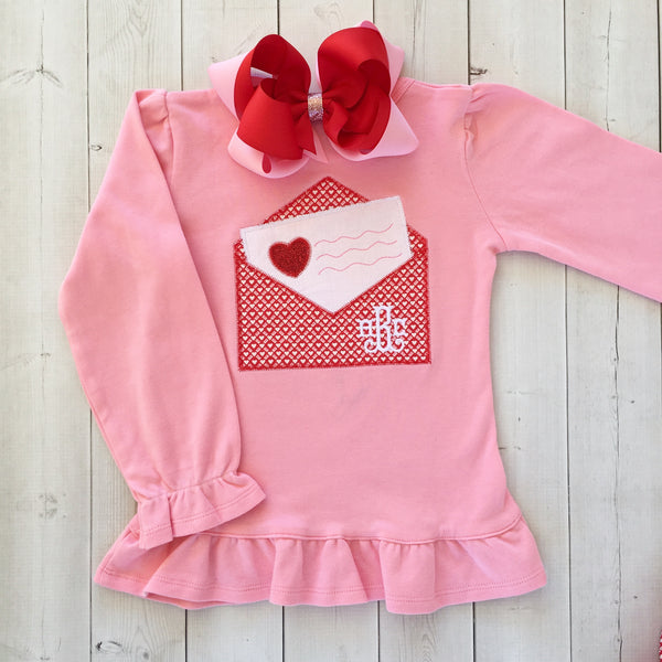 Embroidered Valentine Letter Shirt and Ruffle Shortie Set