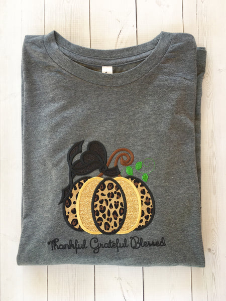 Ladies Leopard Embroidered Pumpkin Shirt ONLY