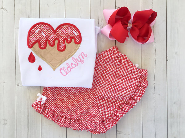 Sweet Treat Embroidered Valentine Shirt and Ruffle Shortie Set