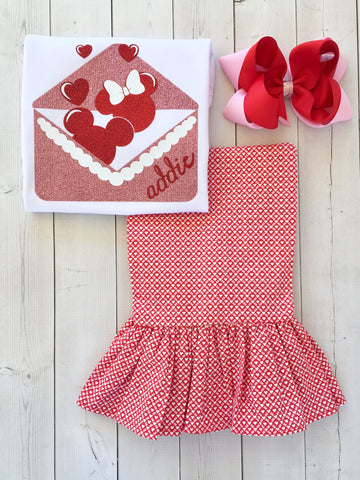 Mouse Valentine Glitter Shirt and Ruffle Pant Set