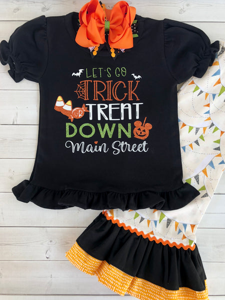 Halloween Pennants-Trick or Treat Down Main Street Glitter Double Ruffle Pant Set