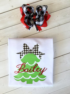 Christmas Tree White Buffalo Plaid Bow Shirt Only