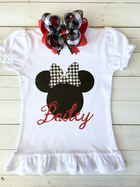 Fancy Mouse White Buffalo Plaid Bow Shirt Only