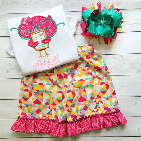 Classroom Jazz Embroidered Owl Ruffle Short Set