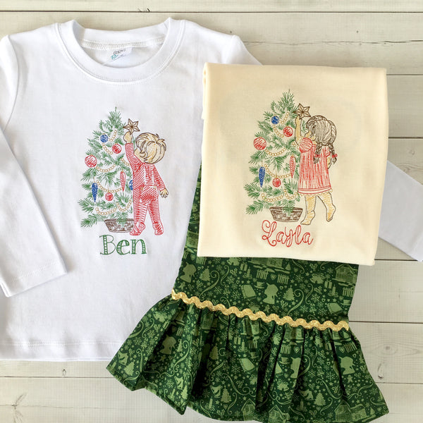 Christmas Tradition Embroidered (Girl) Ruffle Pant Set