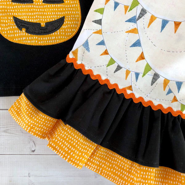 Halloween Pennants- Classic Candy Embroidered Double Ruffle Pant Set