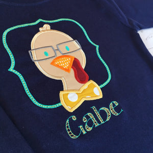 Thankful Embroidered Boy Turkey Shirt ONLY