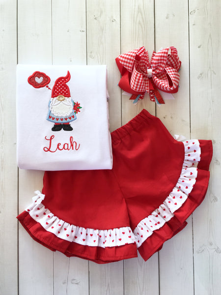 Valentine's Day GIRL Gnome Ruffle Shortie Set