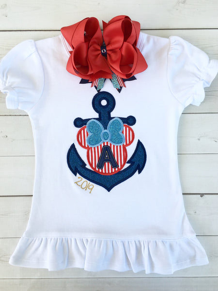 Cruisin' On The High Seas- Embroidered Girl's "Mouse Anchor" Shirt ONLY