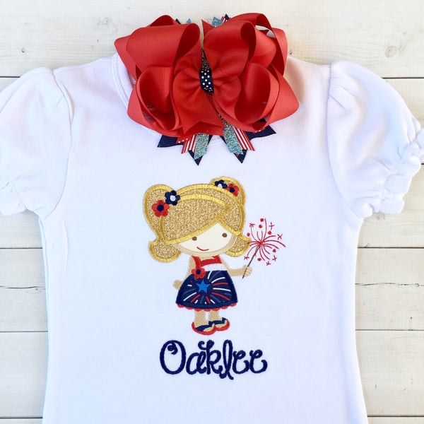 Freedom and Fireworks Embroidered Sparkler Girl Peek-A-Boo Short Set