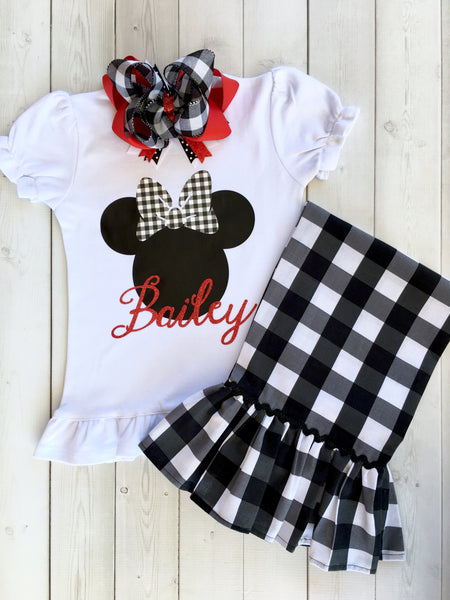 Fancy Mouse White Buffalo Plaid Bow Shirt Only