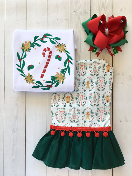 Glitter Candy Cane Ruffle Pant Set