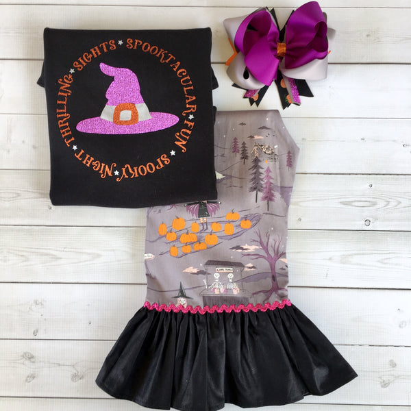 Glitter Witch Hat and Friends Single Ruffle Pant Set