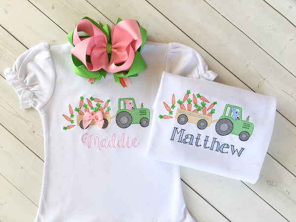 Girl Easter Bunny Tractor Sketch Shirt ONLY