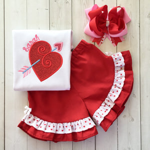 Embroidered Valentine Heart Ruffle Shortie Set