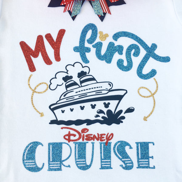 Cruisin' On The High Seas- "Cruise Ship" Glitter Striped Ruffle Shortie Set