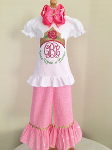Sleepy Princess Glitter Crown Frame Single Ruffle Pant Set