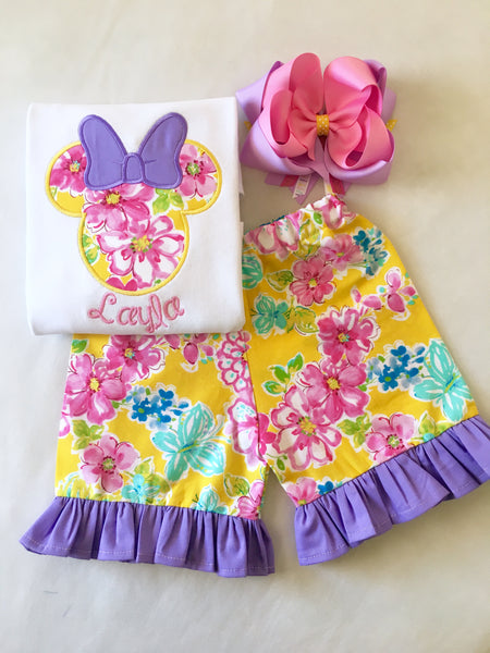 Spring Mouse Embroidered Basic Ruffled Short Set