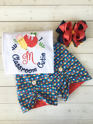 Classroom Sweetie Embroidered Frame Peek-A-Boo Short Set