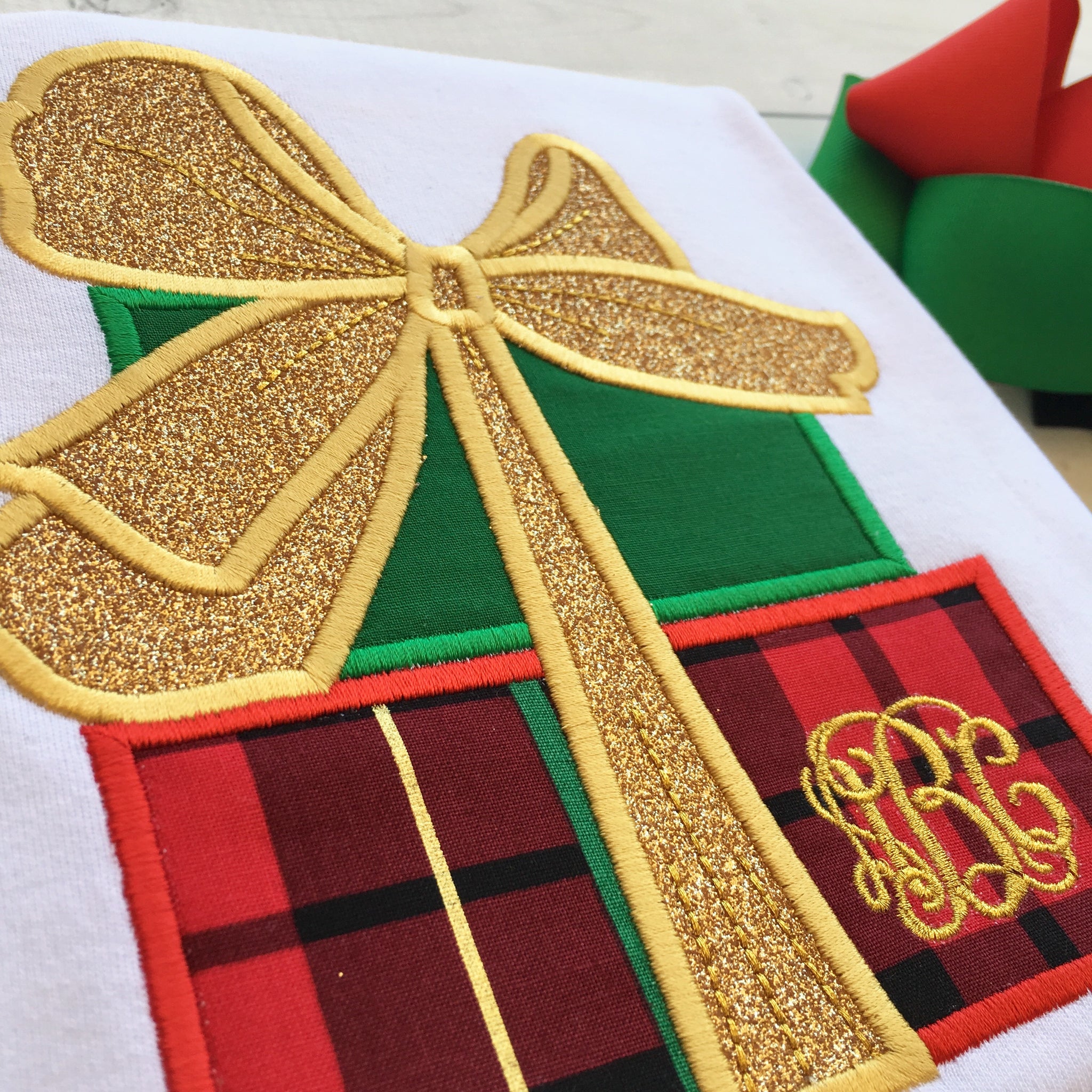 Embroidered Christmas Presents Girls Shirt ONLY