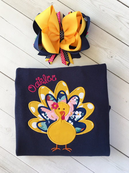 Thankful Embroidered Girl Turkey Shirt ONLY