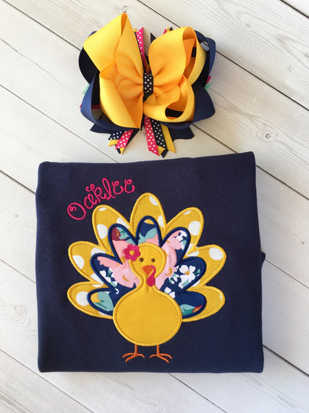 Thankful Embroidered Girl Turkey Shirt ONLY