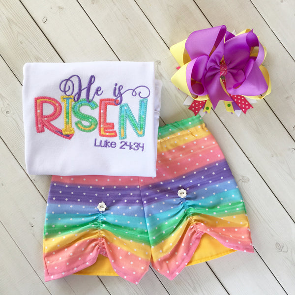 He Is Risen Rainbow Embroidered Peek-a-Boo Shortie Set