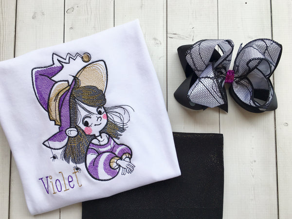 Good Little Witch Embroidered Sketch and Single Ruffle Pant Set